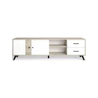 meuble tv 2 portes 2 tiroirs blanc et effet bois 180 cm - arizona