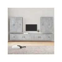 8 pcs ensemble de meubles tv - armoire télévision moderne  banc tv gris béton bois d'ingénierie -neww47139