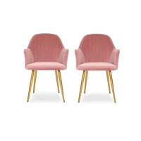 chaise avec accoudoirs velours rose et métal doré lucy - lot de 2