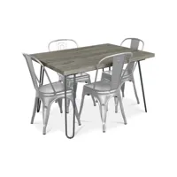 table de salle à manger design 120cm + 4 chaises de salle à manger - design industriel - hairpin stylix argenté