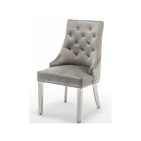 chaise capitonnée velours avec anneau au dos et pieds métal chromé royal - lot de 2-couleur gris clair