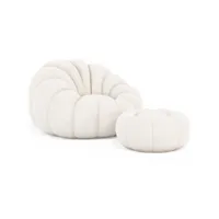 fauteuil pouf en bouclette fausse fourrure tapissée - boucles blanches - rubi blanc