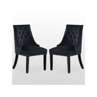 ensemble de 2 chaises de salle à manger windsor - rembourrage en velours moelleux et pieds en bois massif robustes - parfait pour votre salle à manger et salon - noir