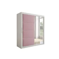 armoire de chambre tapila 2 blanc/rose 180 avec 2 portes coulissantes style contemporain penderie (tringle) avec étagères