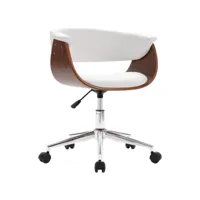 chaise de bureau pivotante bois courbé foncé - simili cuir blanc 3054831