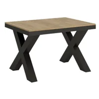 table extensible 6 à 16 places l120 à 380cm bois clair et cadre métal gris foncé tsara-support 4 pieds