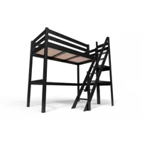 lit mezzanine bois avec escalier de meunier sylvia 90x200  noir 1130-n