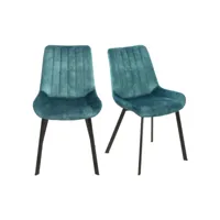 lot de 2 chaises capitonnées en velours bleu avec pieds métal - nany