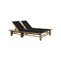 transat chaise longue bain de soleil lit de jardin terrasse meuble d'extérieur 200 cm pour 2 personnes avec coussins bambou helloshop26 02_0012898