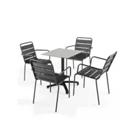 ensemble table jardin stratifié béton gris clair et 4 fauteuils gris