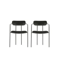 ivy - lot de 2 chaises avec accoudoirs en velours et métal - couleur - noir 373307-z