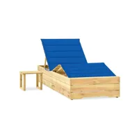 transat chaise longue bain de soleil lit de jardin terrasse meuble d'extérieur 198 cm avec table et coussin pin imprégné helloshop26 02_0012678