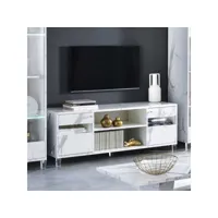 meuble tv marbre blanc brillant - carrare - l 160 x l 47 x h 61 cm