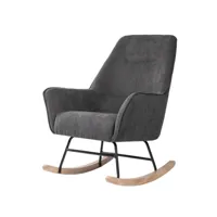 fauteuil à bascule tissu gris foncé et pieds bois clair kopen 75cm