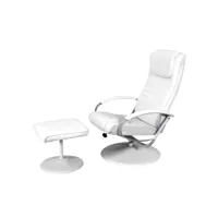 fauteuil de relaxation n44, avec pouf, pivotant, simili-cuir, blanc