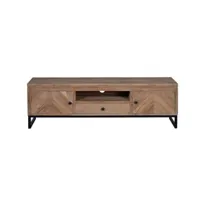 meuble tv 1 tiroir bois, fer marron 160x40x50cm - bois-fer - décoration d'autrefois