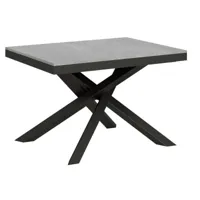 table extensible 6 à 16 places gris béton cadre métallique et pieds entrelacés anthracite l 120 à 380cm klass