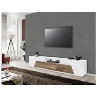 meuble tv jacopo, buffet bas de salon, meuble tv, 100% made in italy, 220x43h46 cm, blanc brillant et érable 8052773733687