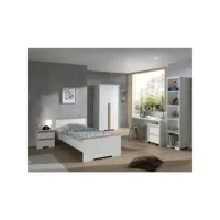 vipack london blanc lit + chevet + bureau+ armoire + caisson de bureau + bibliothèque ldco0614
