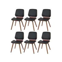 6x chaise de salle à manger hwc-b16, bois courbé, rétro, aspect noyer ~ similicuir noir