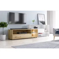 meuble tv moderne cogins ii, 242 cm blanc chêne artisanal