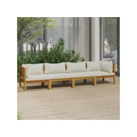 canapé fixe 4 places de jardin  sofa banquette de jardin et coussin crème bois d'acacia massif meuble pro frco15359
