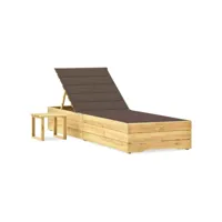 chaise longue de jardin avec table et coussin  bain de soleil transat pin imprégné meuble pro frco29763