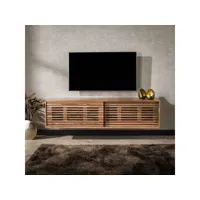 meuble tv suspendu 150 cm style industriel en acacia massif naturel...