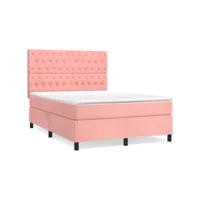 lit adulte, sommier tapissier avec matelas résistant et confortable rose 140x190 cm velours oia39733 meuble pro