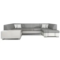 canapé convertible panoramique tissu gris clair et simili blanc méridienne à droite houston 320 cm