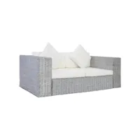 canapé à 2 places，banquette sofa pour salon avec coussins gris rotin naturel cniw470219