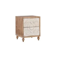 table de chevet bois blanchi 2 tiroirs - rosana - l 47 x l 43 x h 58 cm - neuf