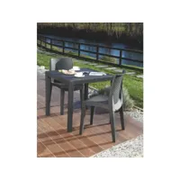 table d'extérieur daanan, table de jardin carrée, etagère fixe effet rotin, 100% made in italy, 80x80h72 cm, anthracite 8052773858588