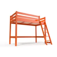 lit mi-hauteur abc 90x200 bois avec échelle inclinée 90x200  orange hautabc-o