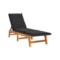 chaise longue avec coussin résine tressée/bois massif d'acacia