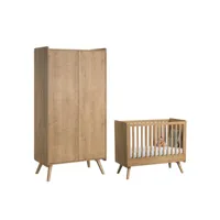 lit bébé et armoire 2 portes vintage bois