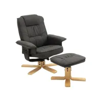 fauteuil de relaxation charly avec repose-pieds siège pivotant dossier inclinable assise rembourrée relax, en tissu gris anthracite