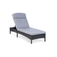 chaise longue de jardin transat de plage bain de soleil bronzage en rotin avec coussin (armature en acier, coussin confortable, capacité de charge : 160 kg, gris pâle) helloshop26 14_0007450