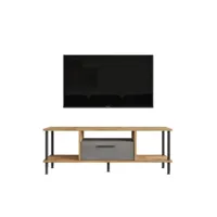 meuble tv style industriel roraima 120cm bois clair et gris et métal noir