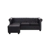 canapé chesterfield en forme de l, canapé droit, canapé relax moderne pour salon cuir synthétique noir pwfn16053