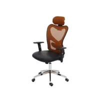 chaise fauteuil de bureau dossier et appuie-tête pivotante en synthétique et tissu mesh marron 04_0001903