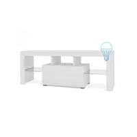 3xeliving meuble tv selma 160 cm avec led, blanc blanc brillant, largeur: 160cm, profondeur: 35cm, hauteur: 48 cm.