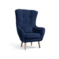 fauteuil bergère velours bleu marine capitonné lazza 80cm