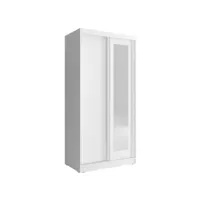 armoire placard 100x62x206cm porte coulissante avec miroir penderie et étagère blanc mat modèle alaia