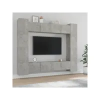 8 pcs ensemble de meubles tv,banc tv salon gris béton bois d'ingénierie -neww87661