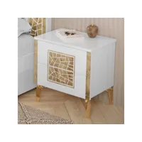 table de chevet 2 tiroirs blanc brillant-or - nahesa - l 52 x l 37 x h 54 cm