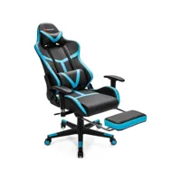 giantex chaise gaming cuir pvc, siège gamer pivotante ergonomique, fauteuil de bureau repose-pieds rétractable et dossier réglable, appui-tête support lombaire charge 150kg bleu