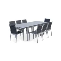 salon de jardin table extensible - chicago gris - table en aluminium 175-245cm avec rallonge et 8 assises en textilène