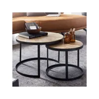 finebuy tables gigogne ensemble deux pièces bois massif  métal table de salon  table d'appoint style industrielle ronde  meubles en bois massif table basse