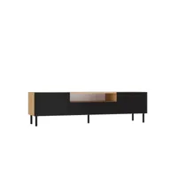cami - meuble tv bas style glamour - 1 tiroir + 2 portes - l 160 cm - façades à lamelles - noir